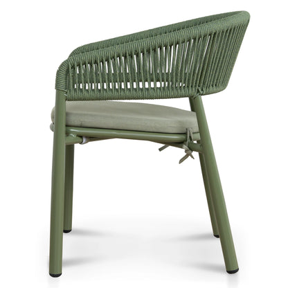 Trevean | Coastal Black Green White Rope Outdoor Dining Chairs With Arms | Set Of 2 | Army Green