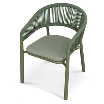Trevean | Coastal Black Green White Rope Outdoor Dining Chairs With Arms | Set Of 2 | Army Green