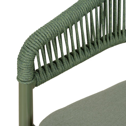 Trevean | Coastal Black Green White Rope Outdoor Dining Chairs With Arms | Set Of 2 | Army Green