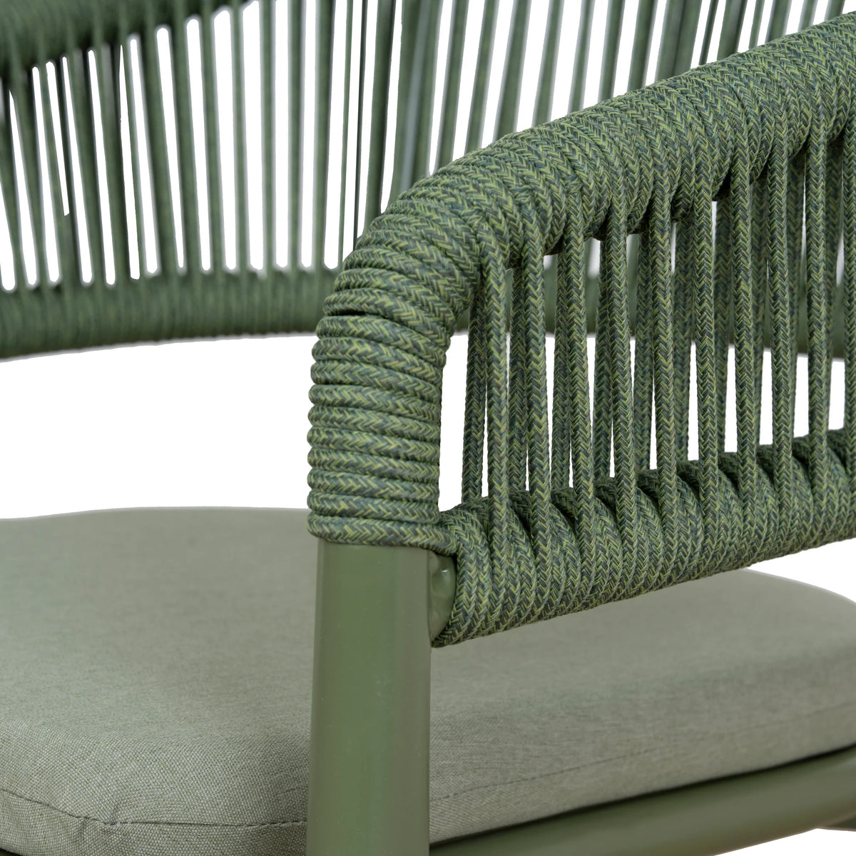 Trevean | Coastal Black Green White Rope Outdoor Dining Chairs With Arms | Set Of 2