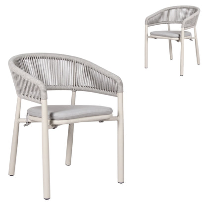 Trevean | Coastal Black Green White Rope Outdoor Dining Chairs With Arms | Set Of 2 | Sand White