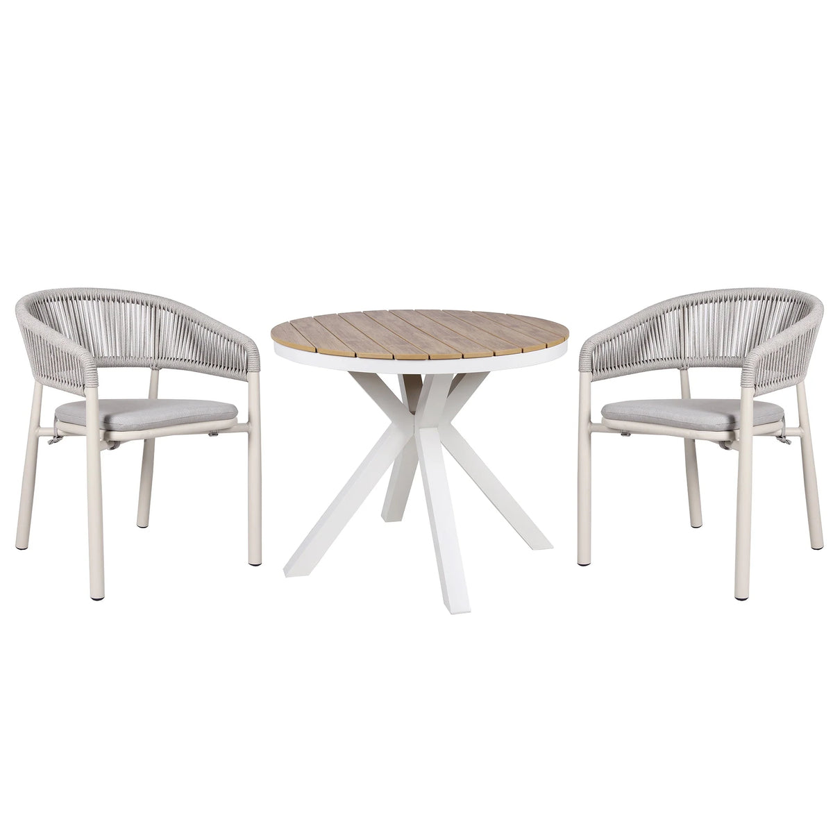 Trevean | Coastal Black Green White Rope Outdoor Dining Chairs With Arms | Set Of 2 | Sand White