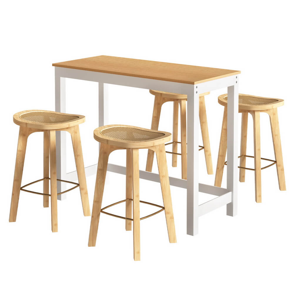 Turner Savory | Coastal Country Coastal White Natural Wooden Bar Stool Table Set | Natural