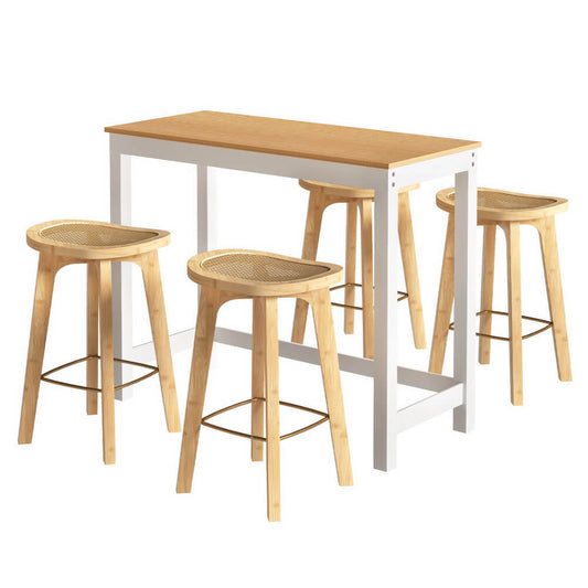 Turner Savory | Coastal Country Coastal White Natural Wooden Bar Stool Table Set | Natural