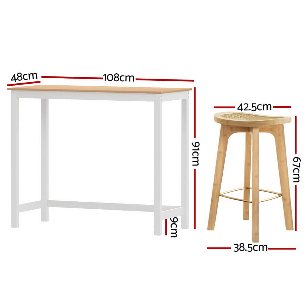 Turner Savory | Coastal Country Coastal White Natural Wooden Bar Stool Table Set | Natural