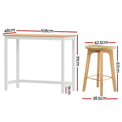 Turner Savory | Coastal Country Coastal White Natural Wooden Bar Stool Table Set | Natural