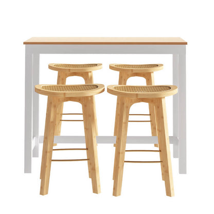 Turner Savory | Coastal Country Coastal White Natural Wooden Bar Stool Table Set | Natural