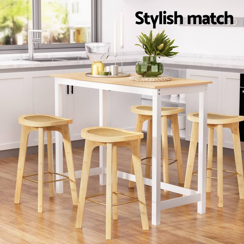 Turner Savory | Coastal Country Coastal White Natural Wooden Bar Stool Table Set | Natural