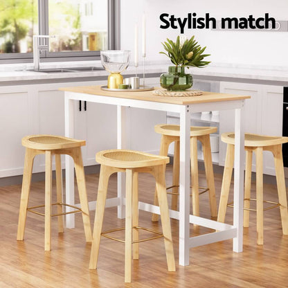 Turner Savory | Coastal Country Coastal White Natural Wooden Bar Stool Table Set | Natural