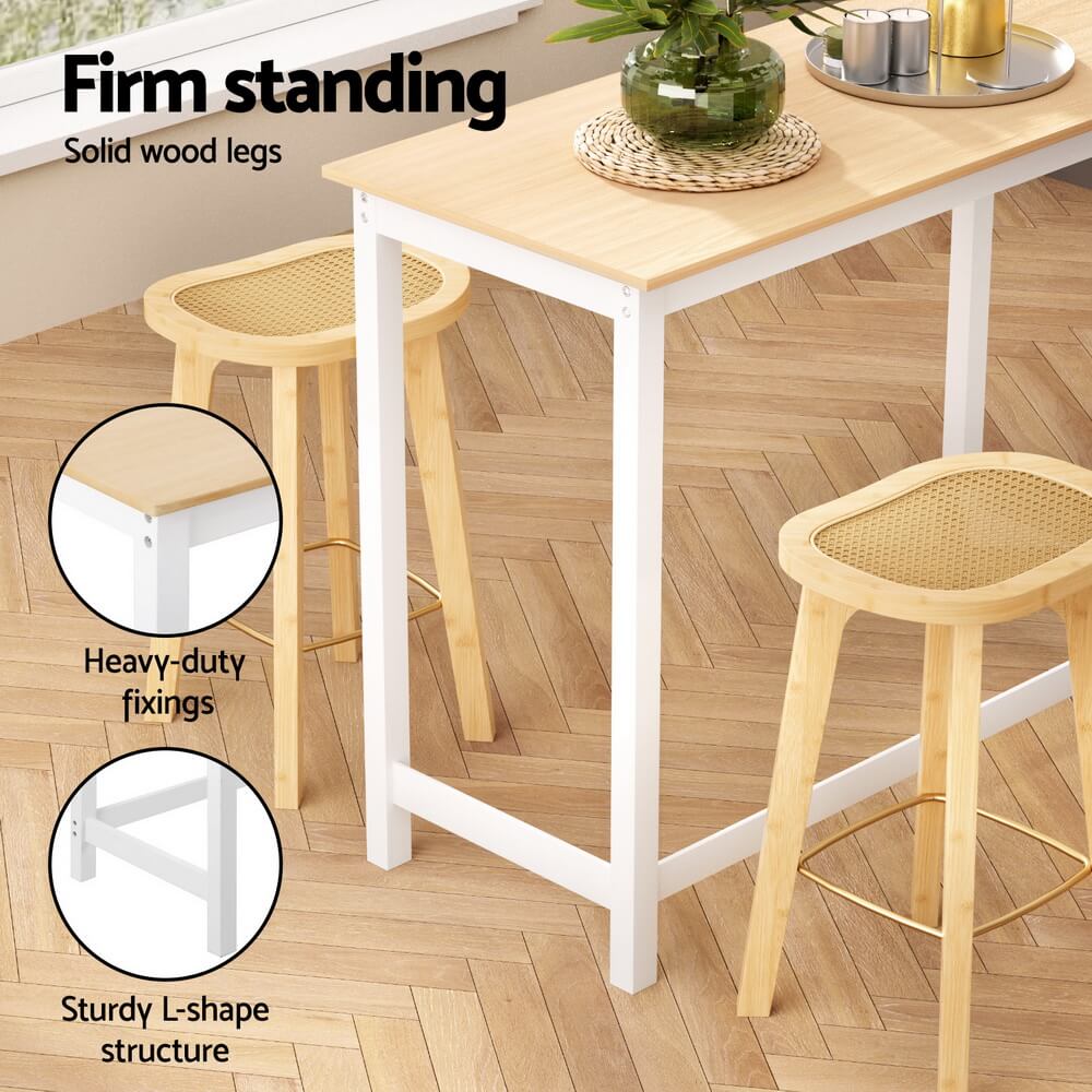 Turner Savory | Coastal Country Coastal White Natural Wooden Bar Stool Table Set | Natural