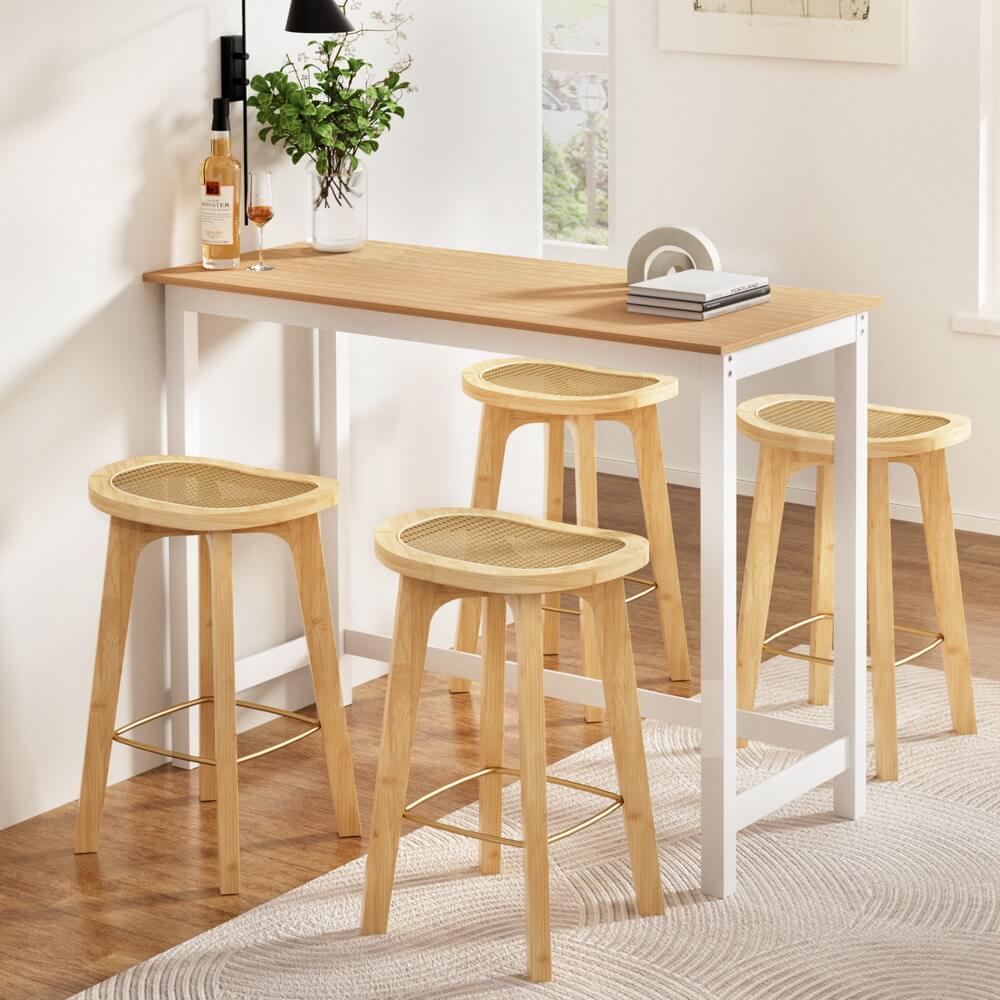 Turner Savory | Coastal Country Coastal White Natural Wooden Bar Stool Table Set | Natural