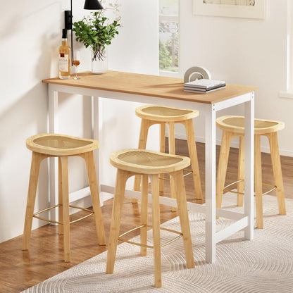 Turner Savory | Coastal Country Coastal White Natural Wooden Bar Stool Table Set | Natural