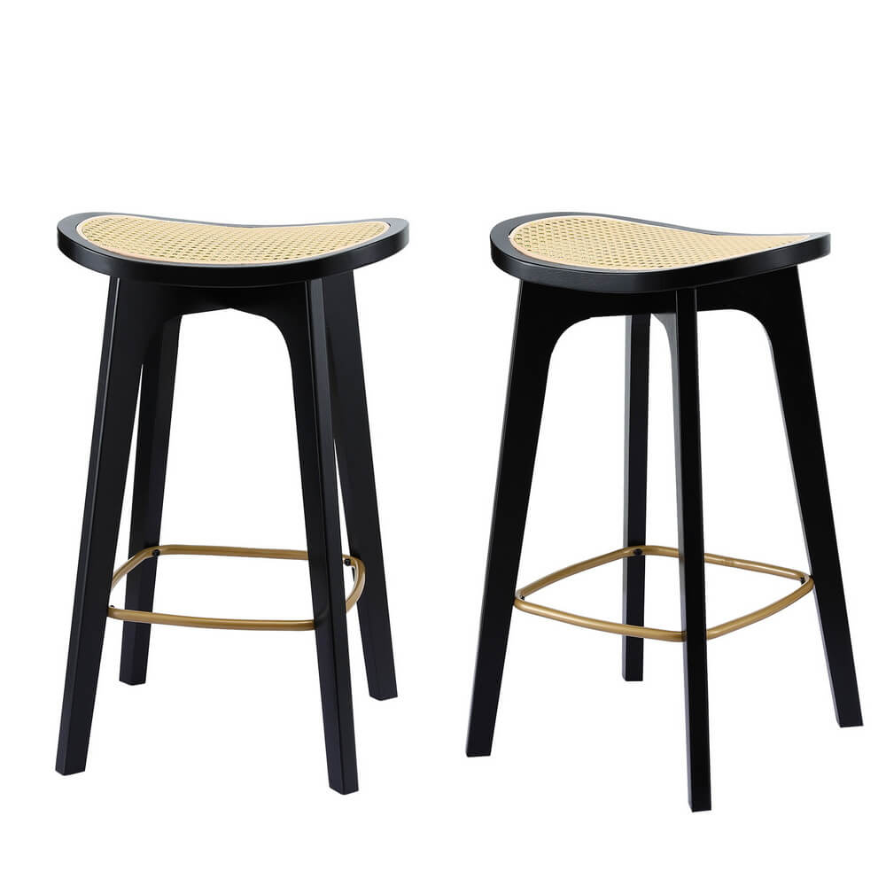 Turner | Coastal Natural Black 67cm Wooden Bar Stools | Set Of 2