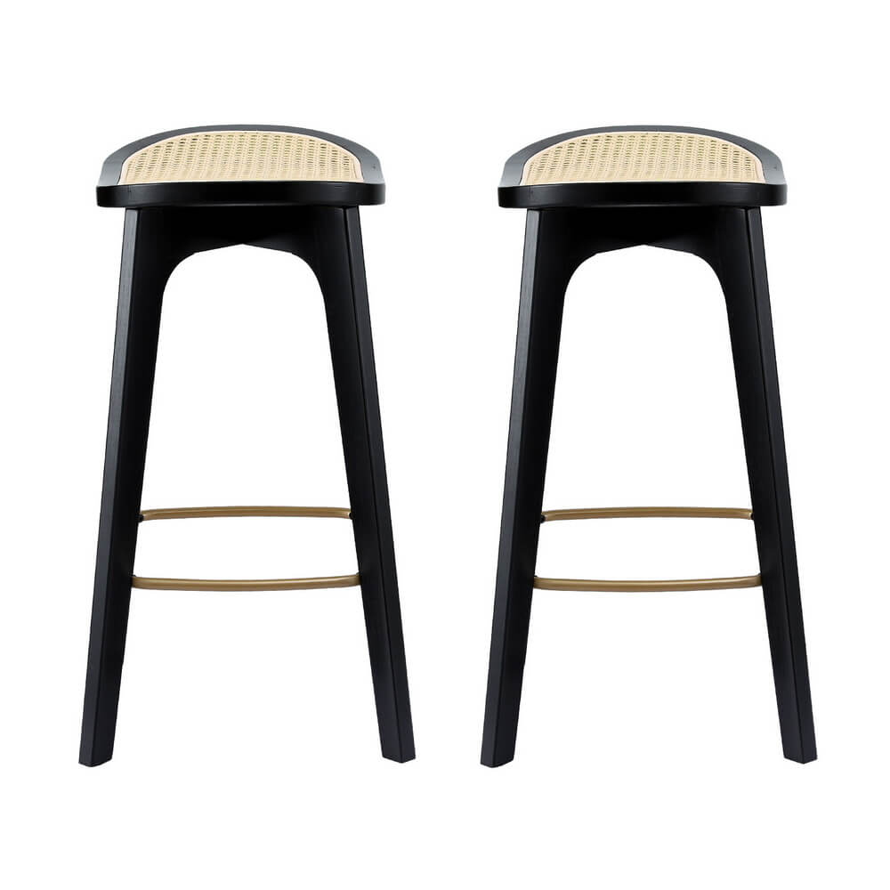 Coastal Black 67cm Wooden Bar Stools | Set Of 2