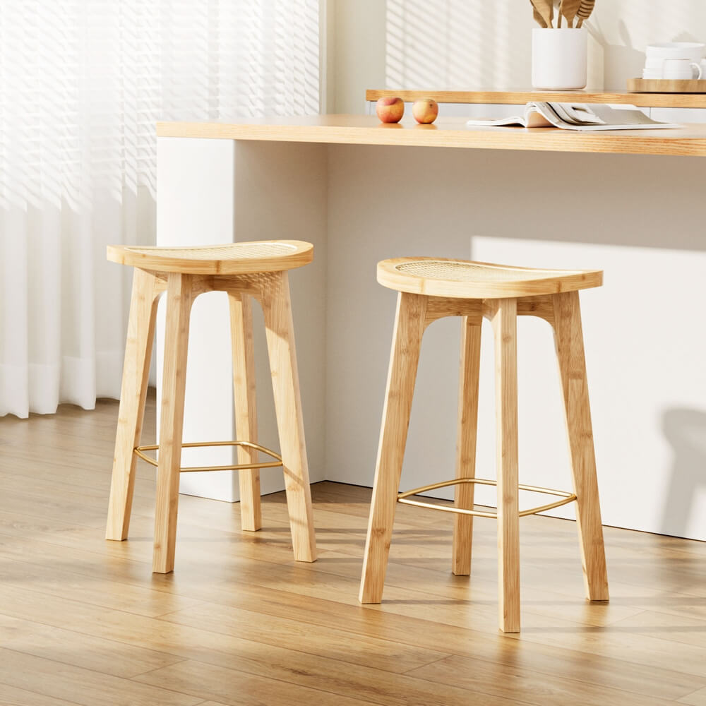 Coastal Natural 67cm Wooden Bar Stools | Set Of 2