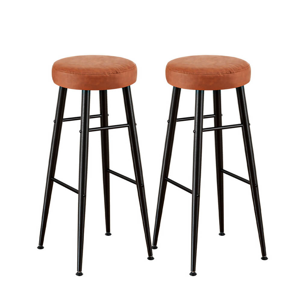 Uppsala | Metal Brown Leather Counter Bar Stools | Set Of 2 | Brown