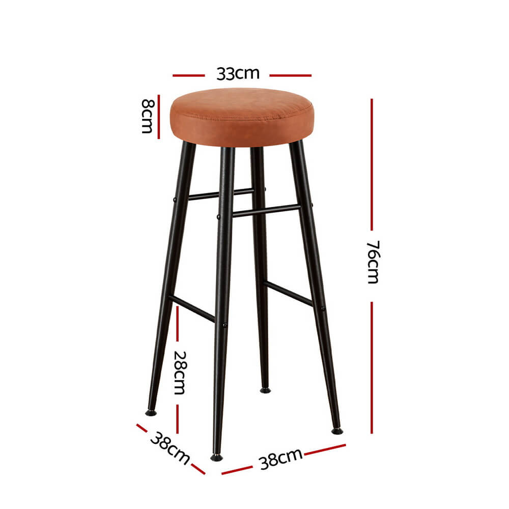 Uppsala | Metal Brown Leather Counter Bar Stools | Set Of 2 | Brown