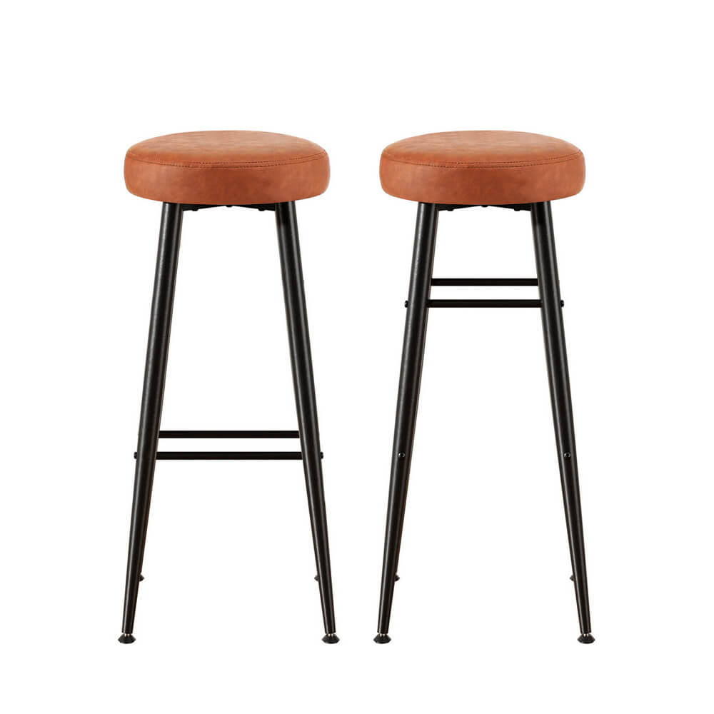 Uppsala | Metal Brown Leather Counter Bar Stools | Set Of 2 | Brown