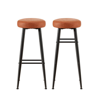 Uppsala | Metal Brown Leather Counter Bar Stools | Set Of 2 | Brown