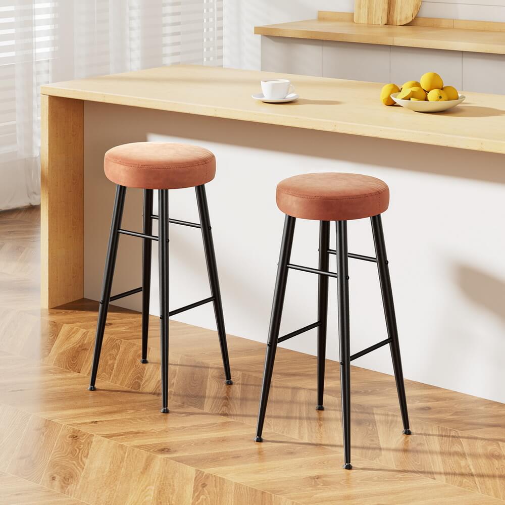 Uppsala | Metal Brown Leather Counter Bar Stools | Set Of 2 | Brown