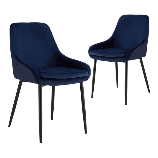Vermont | Blue Velvet Metal Contemporary Dining Chairs | Set Of 2 | Blue