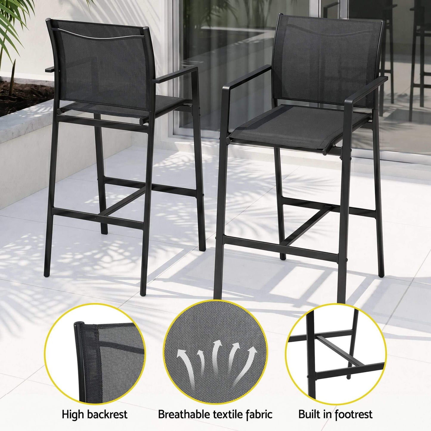 Westbridge | Black White Metal Indoor Outdoor Bar Stool Set | 6 Seater | Black