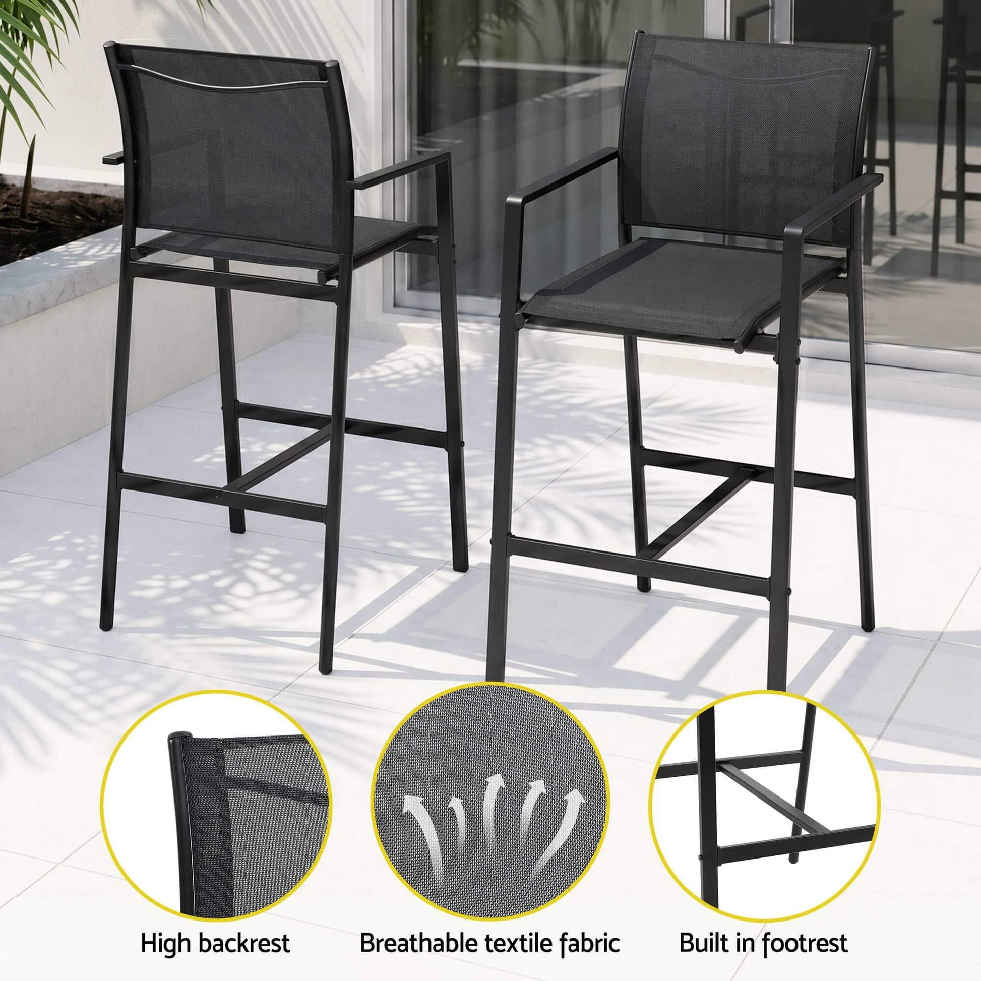 Westbridge | Black White Metal Indoor Outdoor Bar Stool Set | 6 Seater | Black