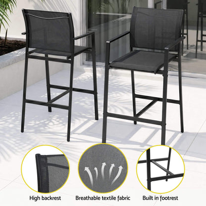 Westbridge | Black White Metal Indoor Outdoor Bar Stool Set | 6 Seater | Black