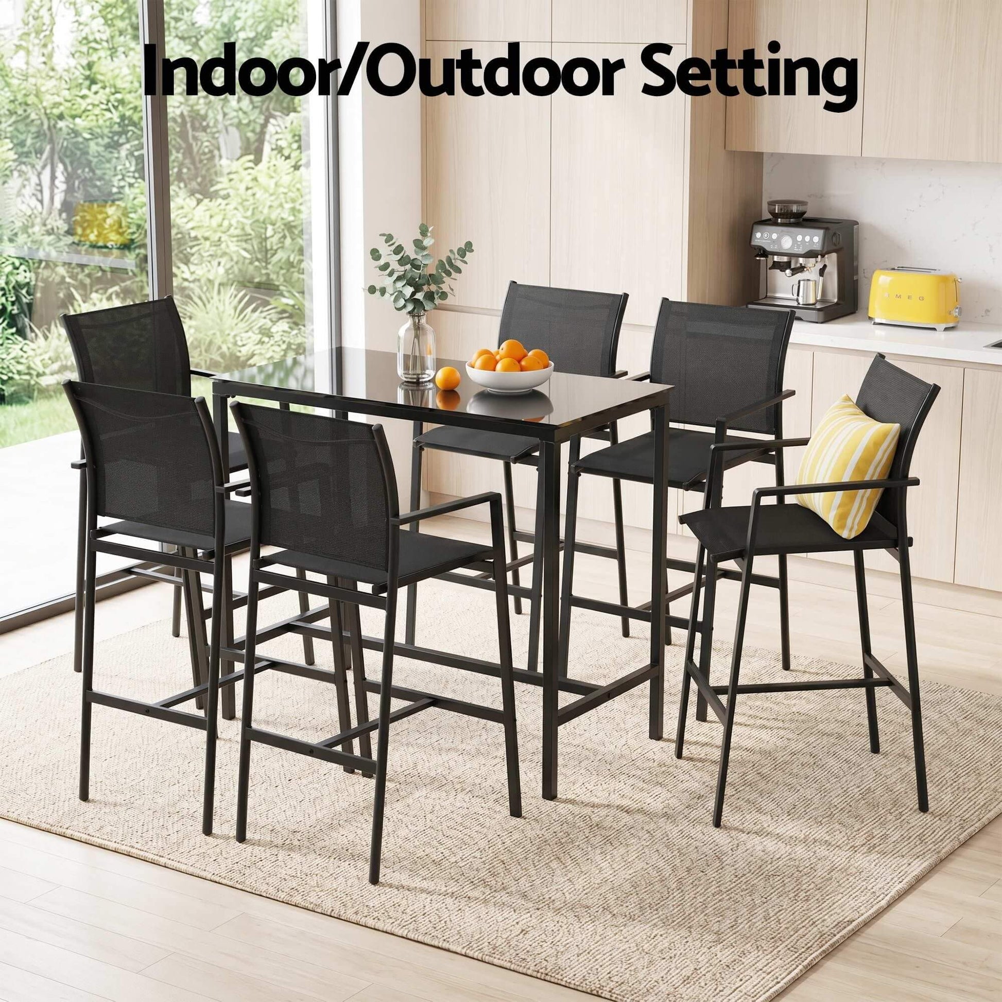 Westbridge | Black White Metal Indoor Outdoor Bar Stool Set | 6 Seater | Black
