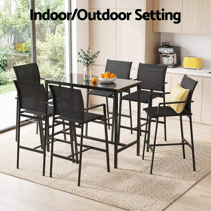 Westbridge | Black White Metal Indoor Outdoor Bar Stool Set | 6 Seater | Black