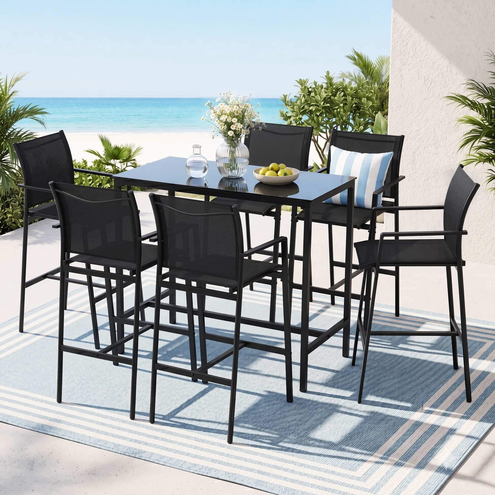 Westbridge | Black White Metal Indoor Outdoor Bar Stool Set | 6 Seater | Black