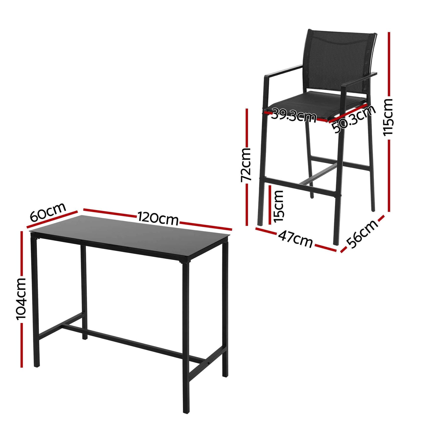 Westbridge | Black White Metal Indoor Outdoor Bar Stool Set | 6 Seater | Black