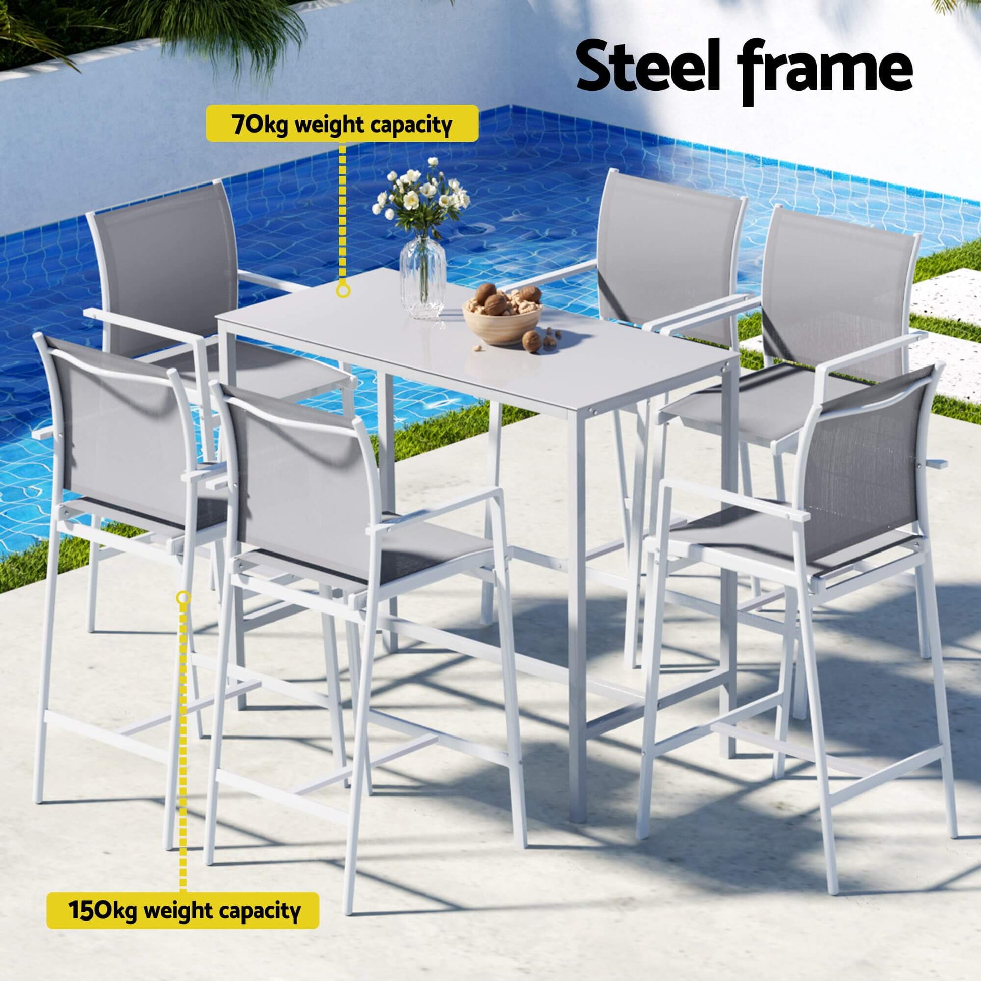 Westbridge | Black White Metal Indoor Outdoor Bar Stool Set | 6 Seater | White