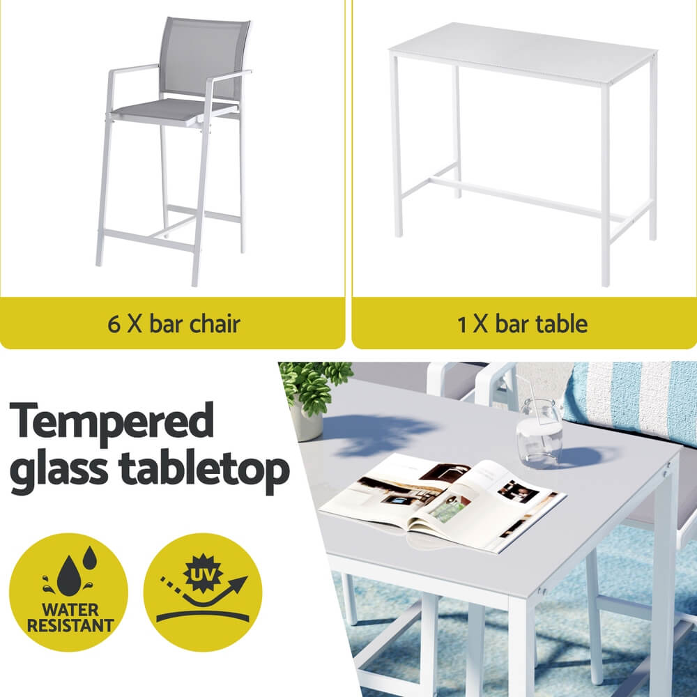 Westbridge | Black White Metal Indoor Outdoor Bar Stool Set | 6 Seater | White