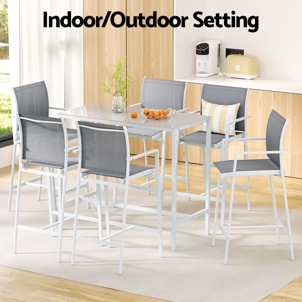 Westbridge | Black White Metal Indoor Outdoor Bar Stool Set | 6 Seater | White