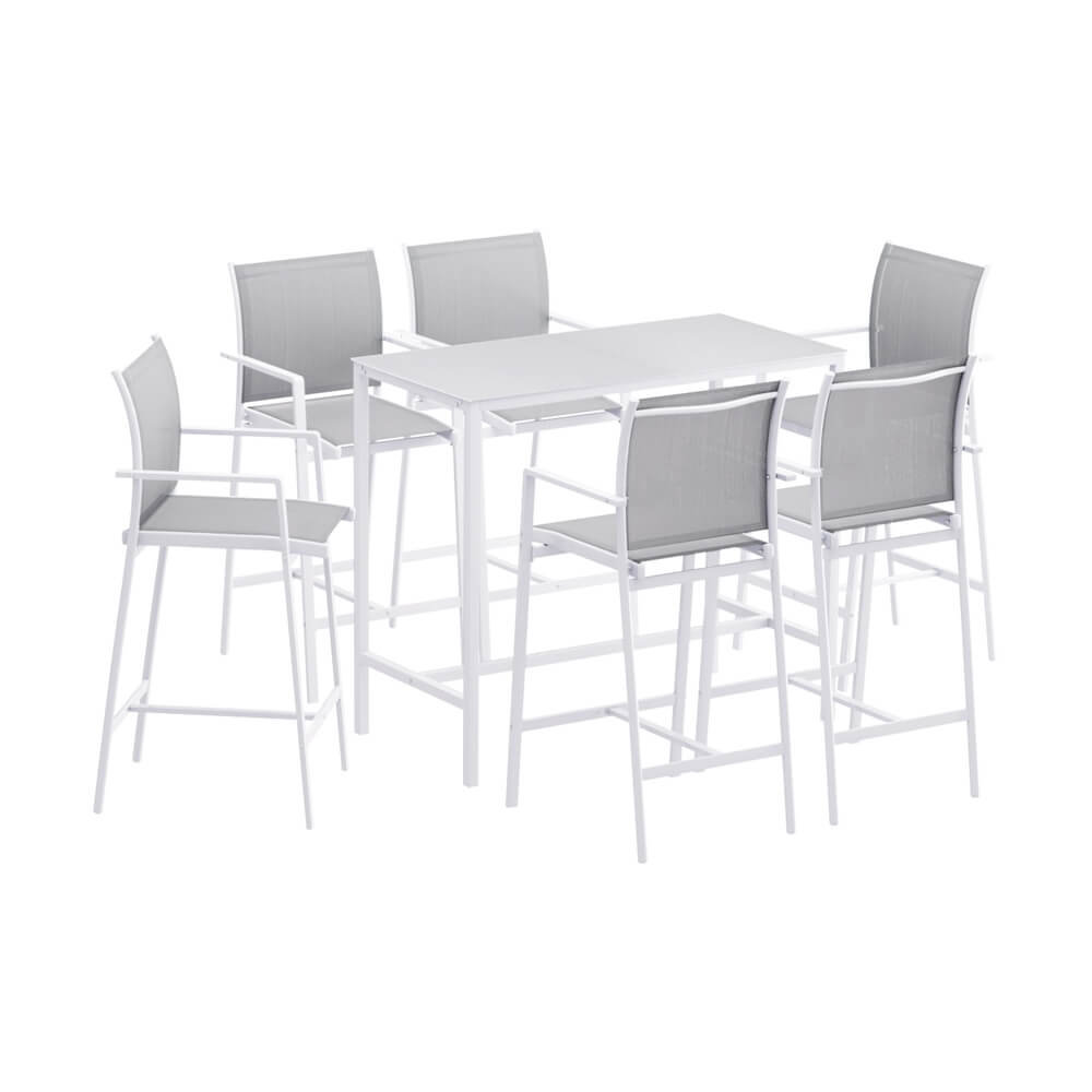 Westbridge | Black White Metal Indoor Outdoor Bar Stool Set | 6 Seater | White