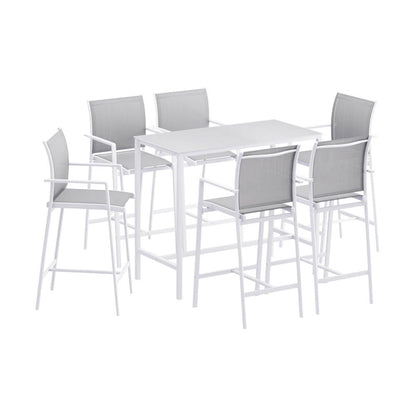 Westbridge | Black White Metal Indoor Outdoor Bar Stool Set | 6 Seater | White