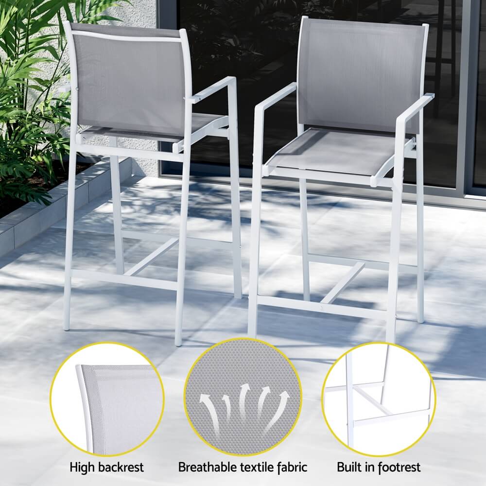 Westbridge | Black White Metal Indoor Outdoor Bar Stool Set | 6 Seater | White