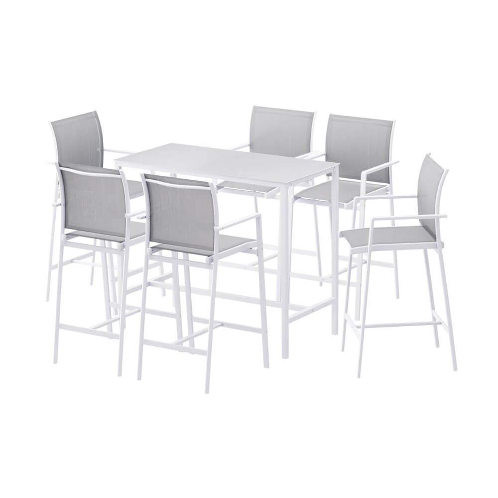 Westbridge | Black White Metal Indoor Outdoor Bar Stool Set | 6 Seater | White