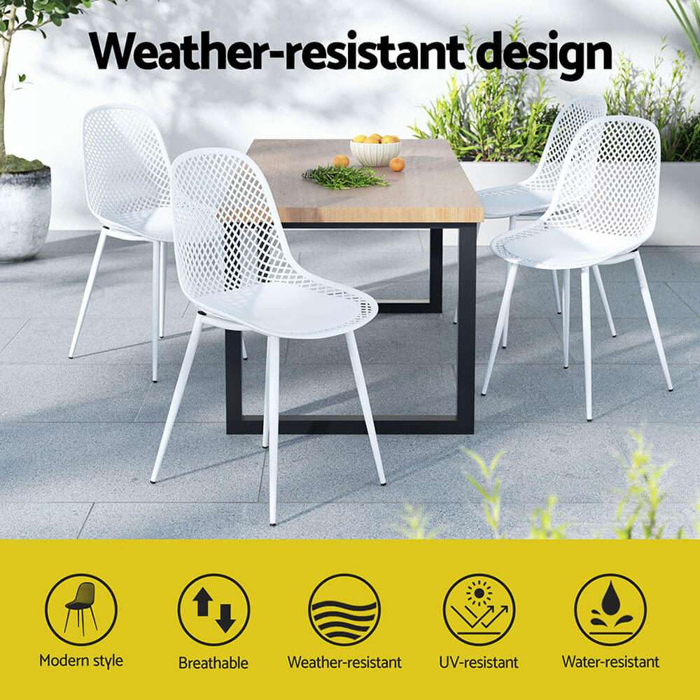 Westlake | Black and White Plastic Metal Outdoor Dining Chairs | Set Of 4 | White