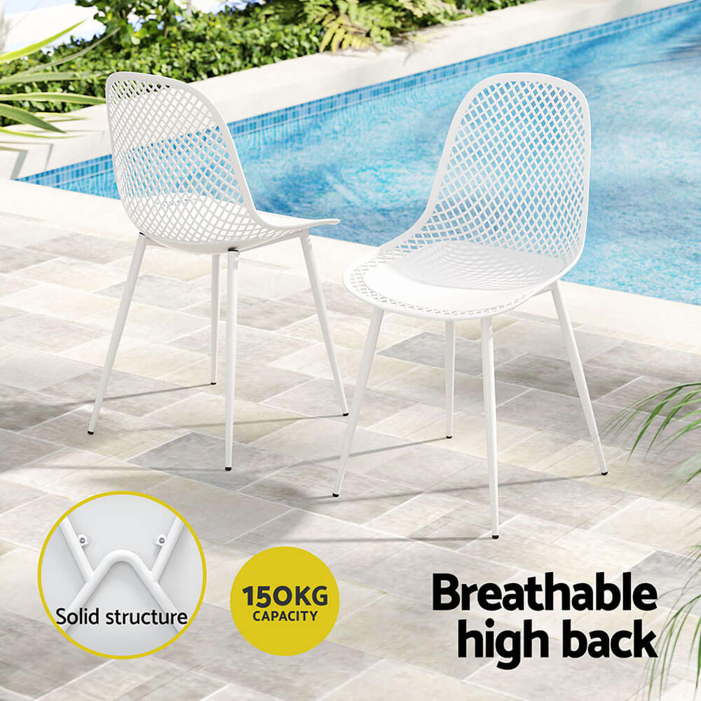 Westlake | Black and White Plastic Metal Outdoor Dining Chairs | Set Of 4 | White