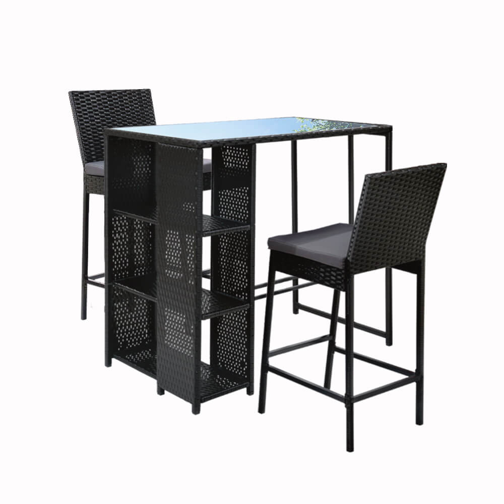 Whitehaven Baroosa | Coastal Black PE Wicker Outdoor Bar Stool Set | Black