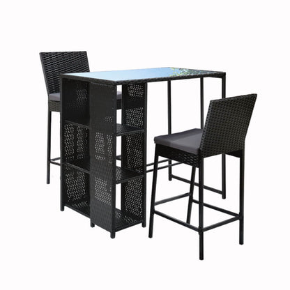 Whitehaven Baroosa | Coastal Black PE Wicker Outdoor Bar Stool Set | Black