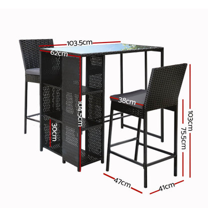 Whitehaven Baroosa | Coastal Black PE Wicker Outdoor Bar Stool Set | Black