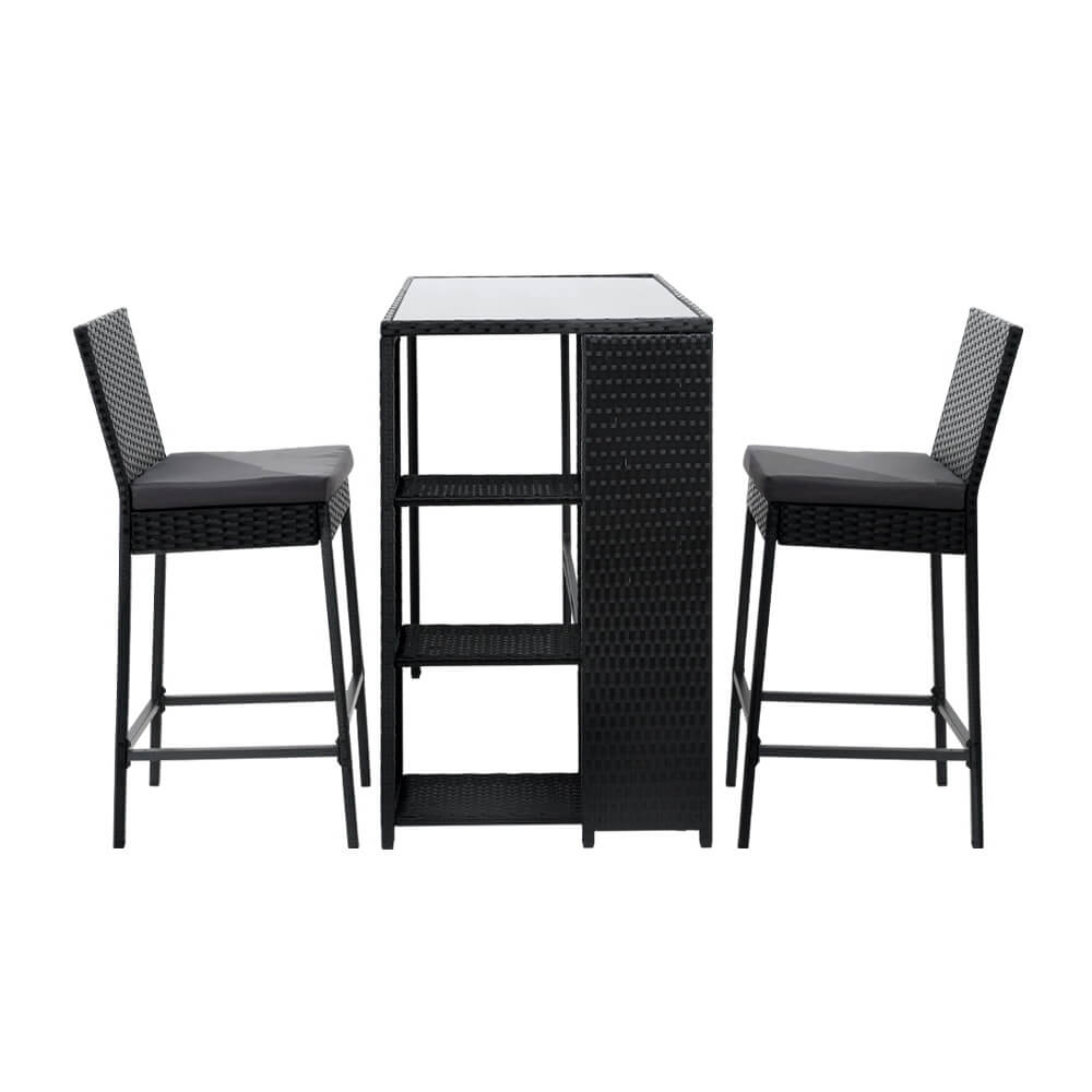 Whitehaven Baroosa | Coastal Black PE Wicker Outdoor Bar Stool Set | Black