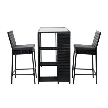 Whitehaven Baroosa | Coastal Black PE Wicker Outdoor Bar Stool Set | Black