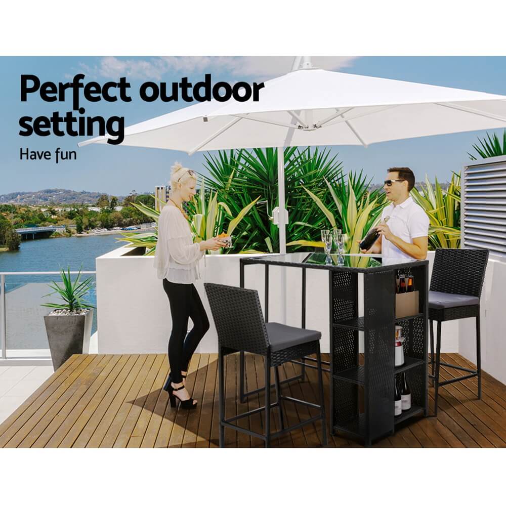 Whitehaven Baroosa | Coastal Black PE Wicker Outdoor Bar Stool Set | Black