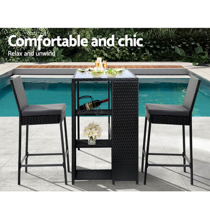 Whitehaven Baroosa | Coastal Black PE Wicker Outdoor Bar Stool Set | Black