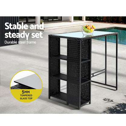 Whitehaven Baroosa | Coastal Black PE Wicker Outdoor Bar Stool Set | Black