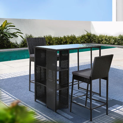 Whitehaven Baroosa | Coastal Black PE Wicker Outdoor Bar Stool Set | Black